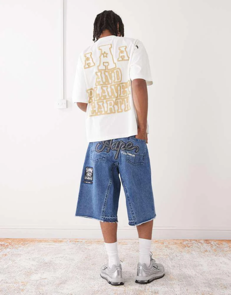 AAPE Aape by A Bathing Ape denim shorts with logo embroidery in light blue wash 1