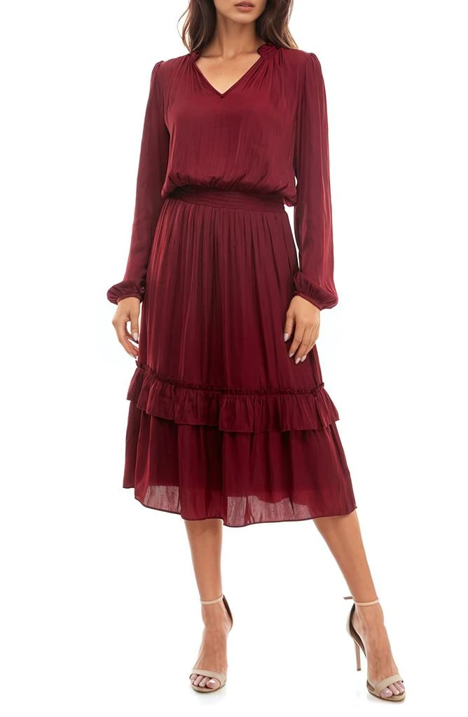 Socialite Tiered Long Sleeve Satin Dress 1