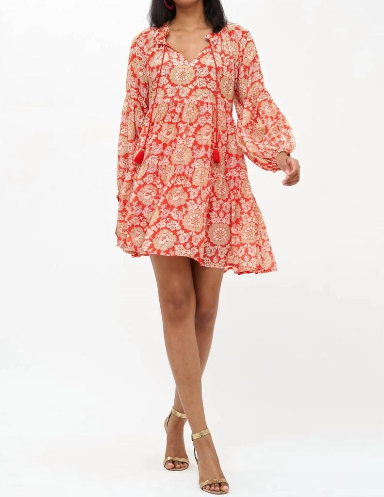 Oliphant Balloon Sleeve Dress In Red 2