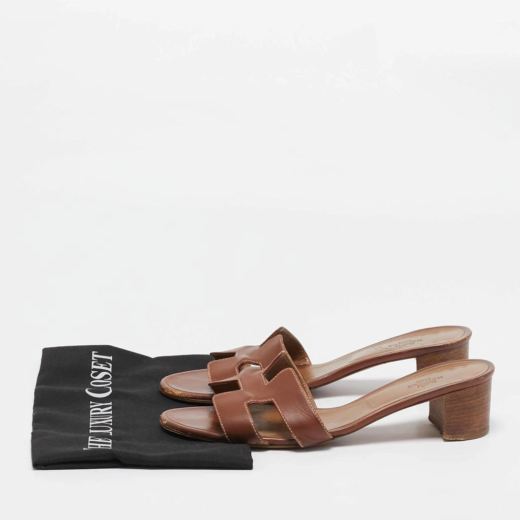 Hermes Hermes Brown Leather Oasis Block Heel Slide Sandals Size 41 11
