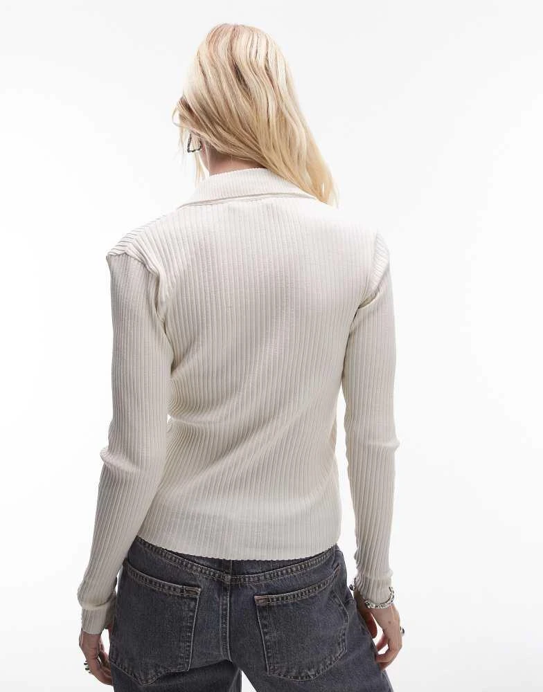 Mango Mango clasp detail deep v-neck jumper in white 4
