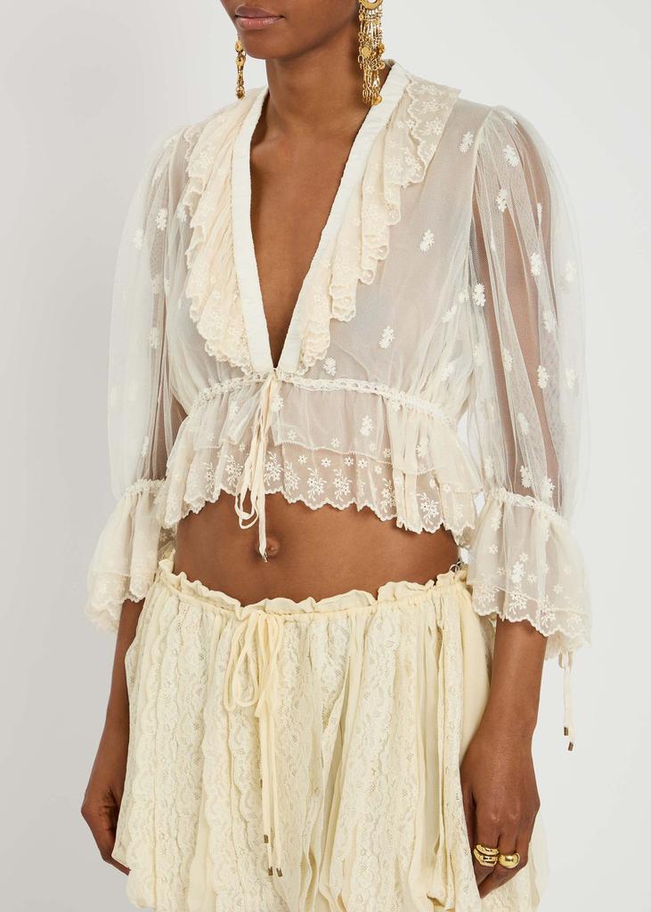 Chloé Ruffled tulle cropped blouse
