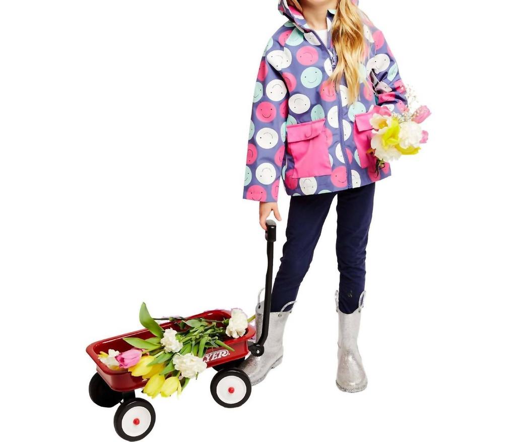 Andy & Evan Andy & Evan - Girls Smiley Print Color Change Raincoat