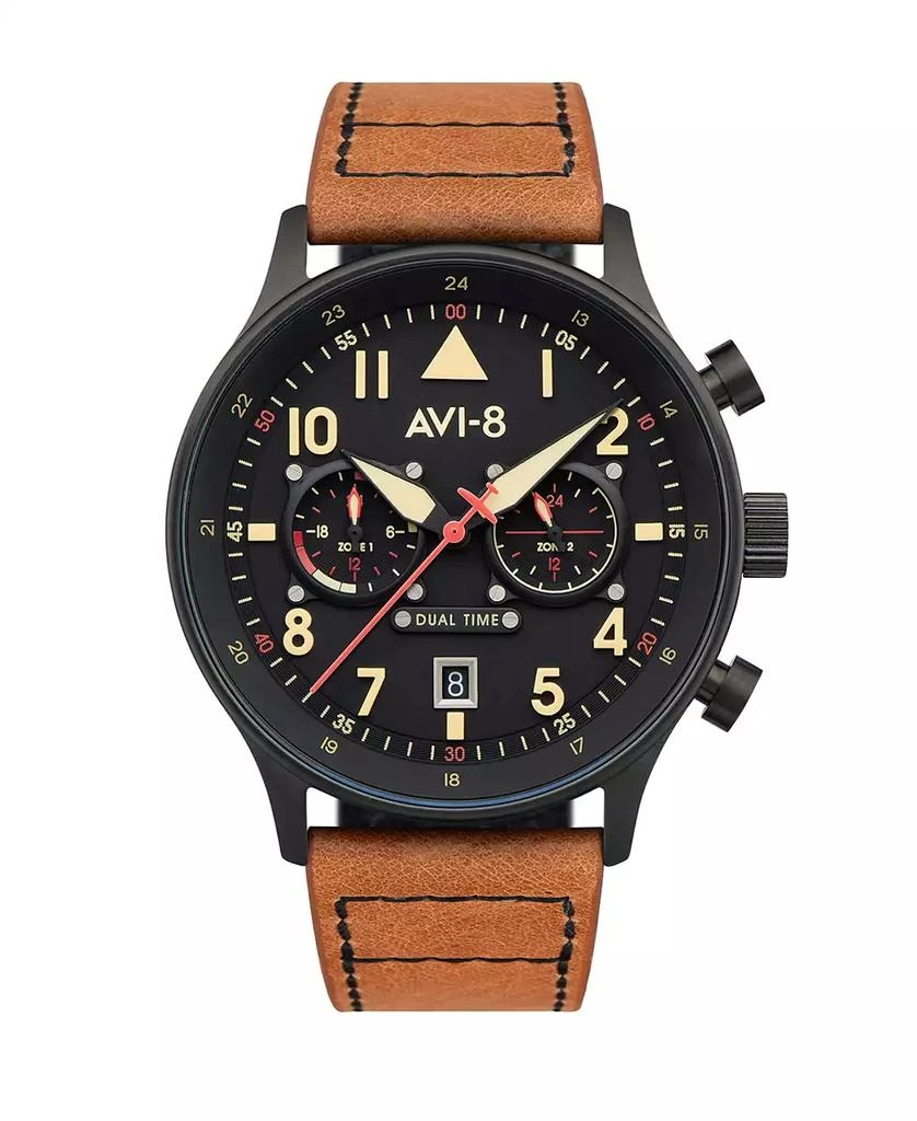 AVI-8 Men's Hawker Hurricane Carey Dual Time Debden Brown Genuine Leather Strap Watch 1