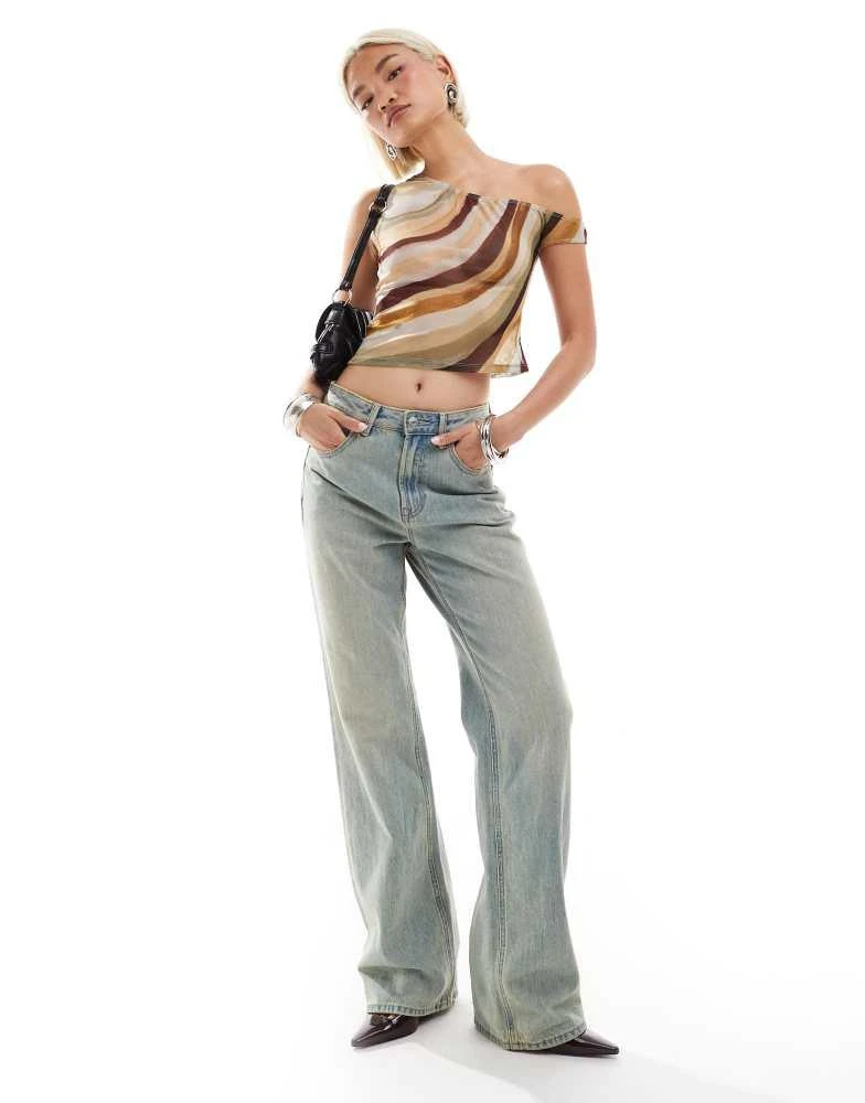 Motel Motel sohan off-shoulder mesh top in wiggle sunset print 2