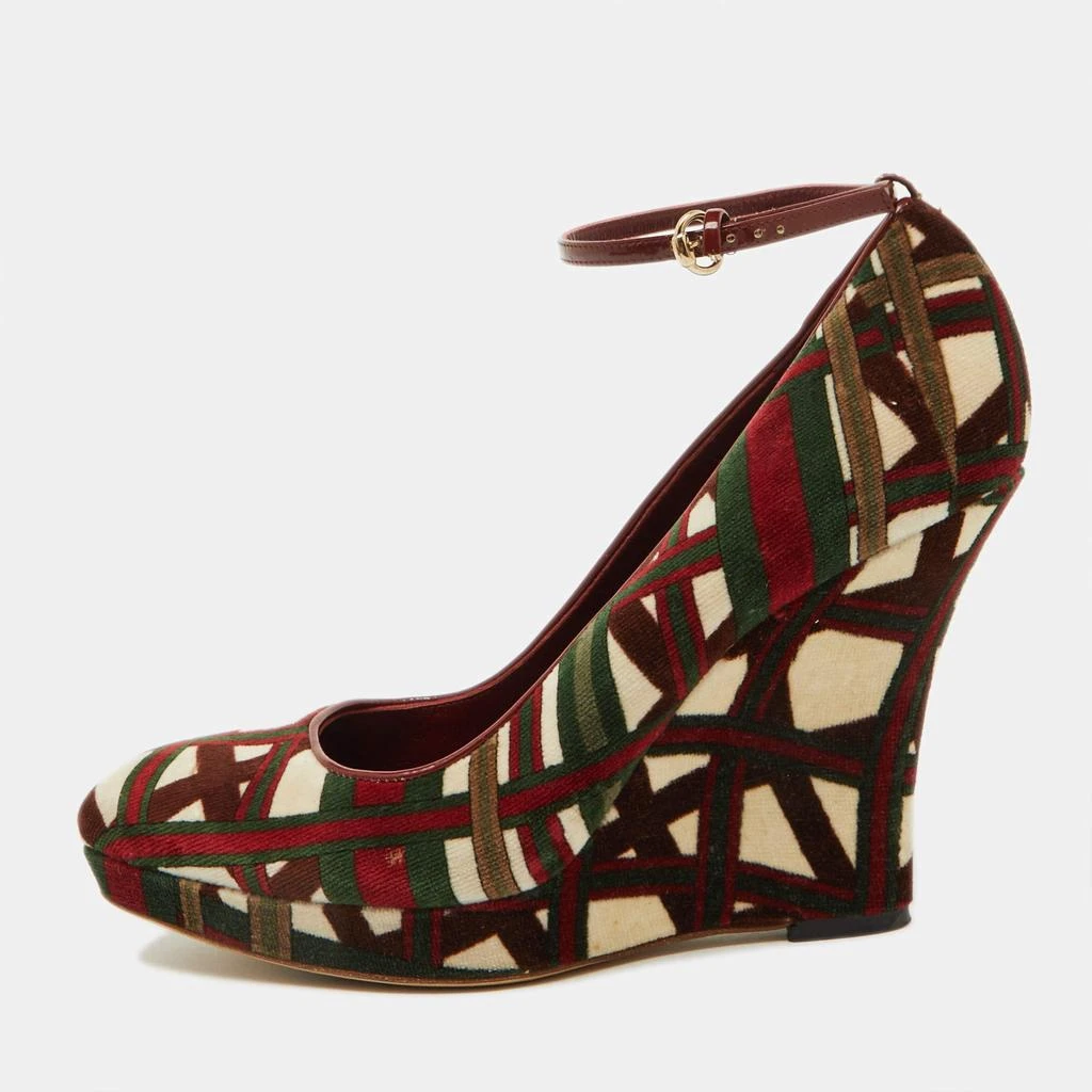 Gucci Gucci Multicolor Pattern Velvet Platform Wedge Pumps Size 39.5 1