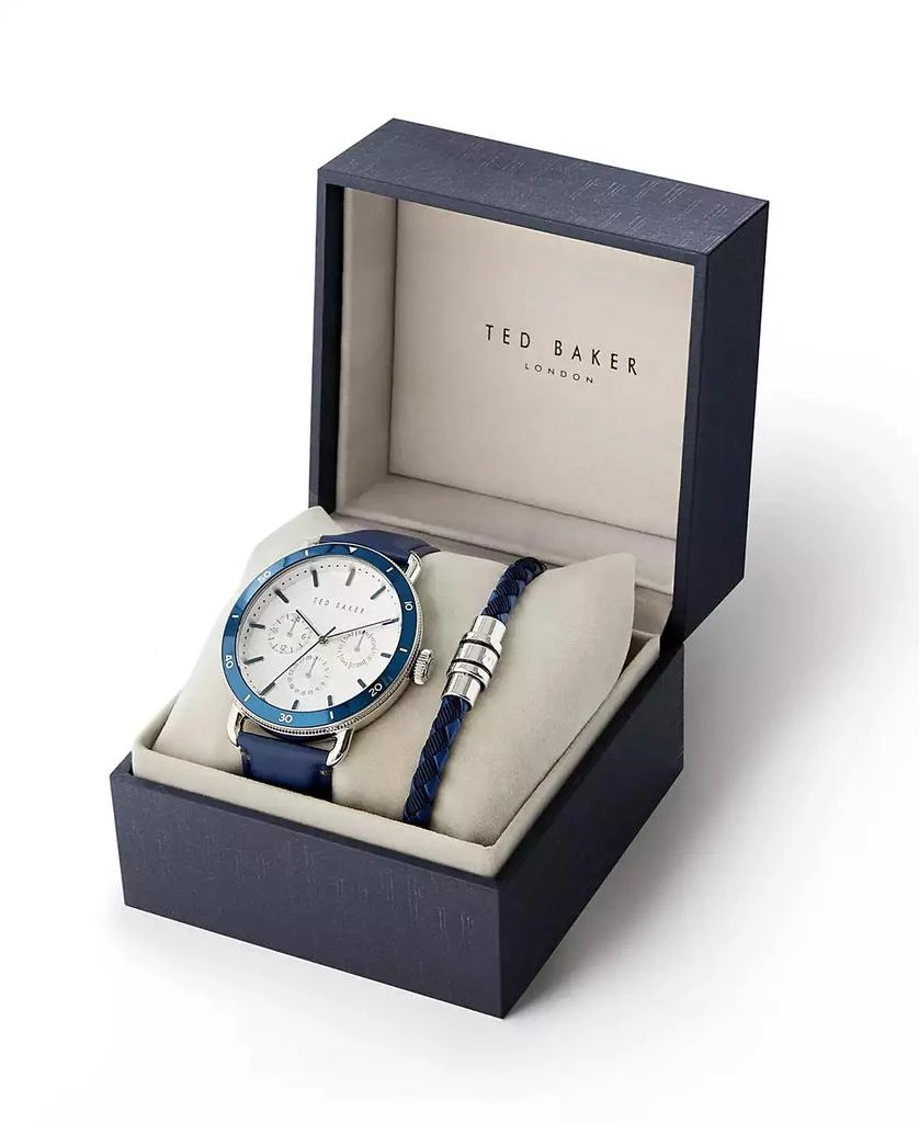 Ted Baker London Men's Magarit Blue Leather Strap Watch 46mm and Bracelet Gift Set, 2 Pieces 2