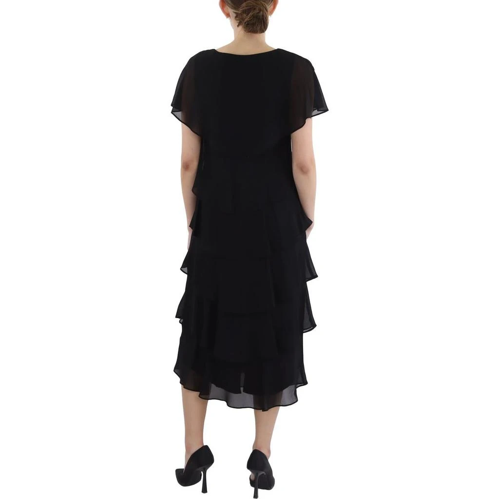 black crew neck mini dress Lafayette 148 New York Silk-Blend Pleated Cap Sleeve Below Knee Dress main image 1