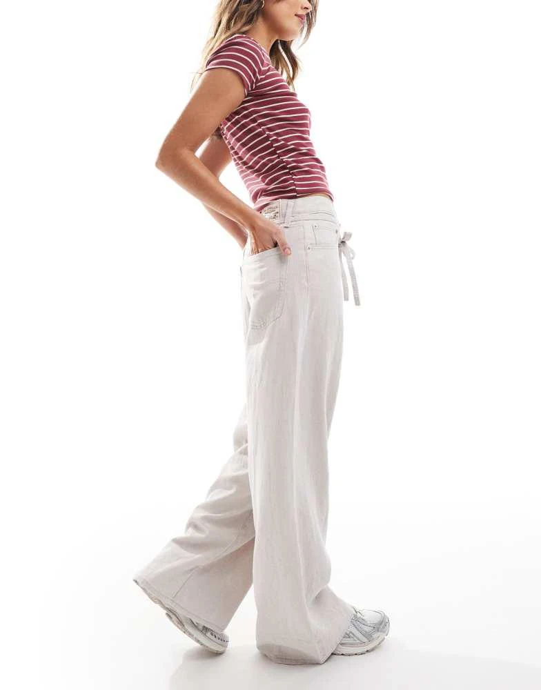 Levi's Levi's XL straight linen blend trousers with tie waist in off white 4