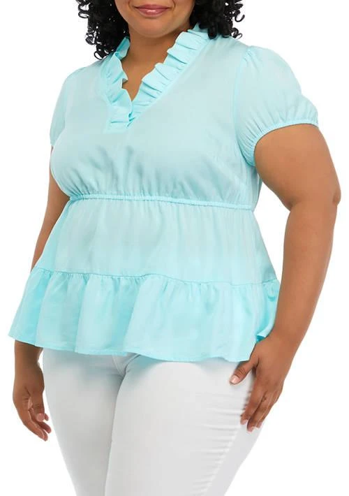 Crown & Ivy™ Ivy Plus Size Solid Ruffle Peasant Top 1