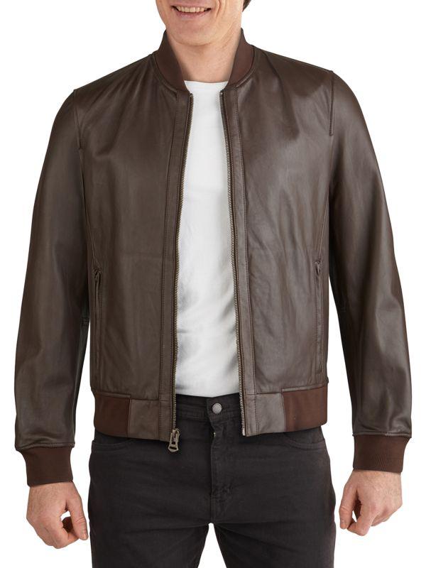 Cole Haan Varsity Bonded Leather Zip Jacket