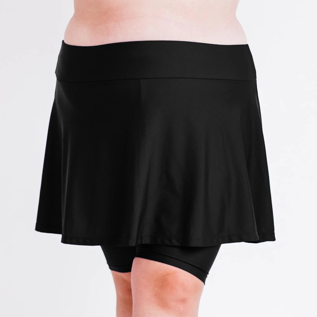 Calypsa Women's Plus Flared Mid-Thigh Swim Skirt With Bike Shorts 1