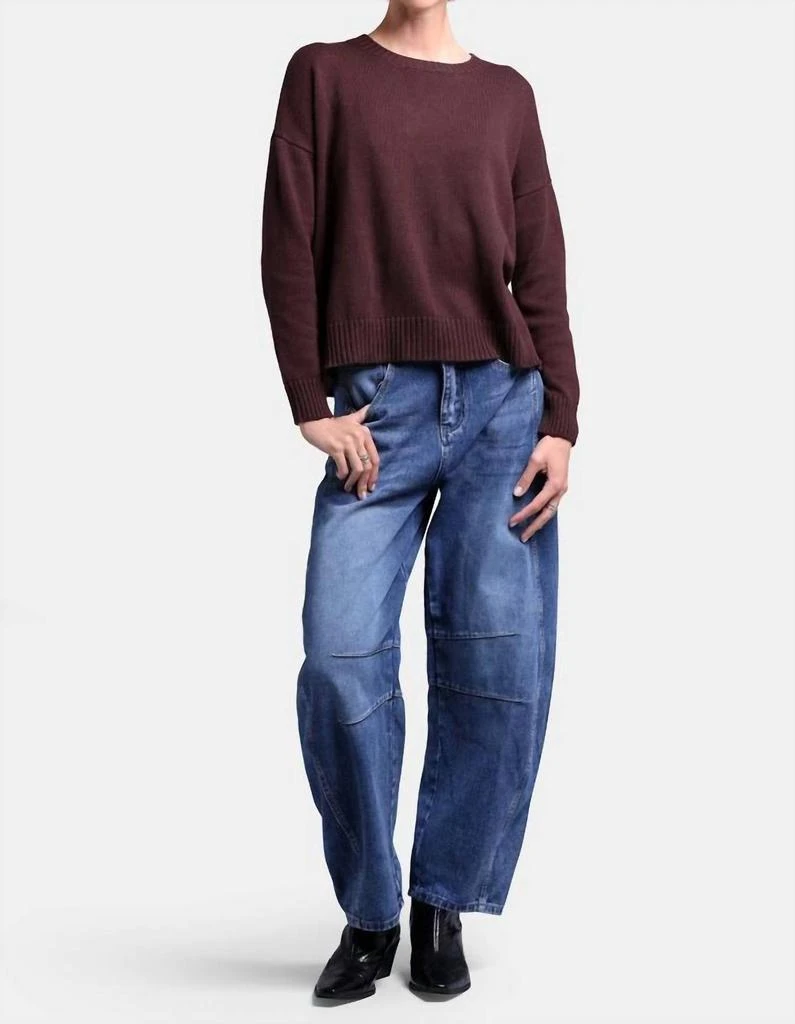 Minnie Rose Cotton Cashmere Boxy Crew Neck Sweater In Chocolate 4