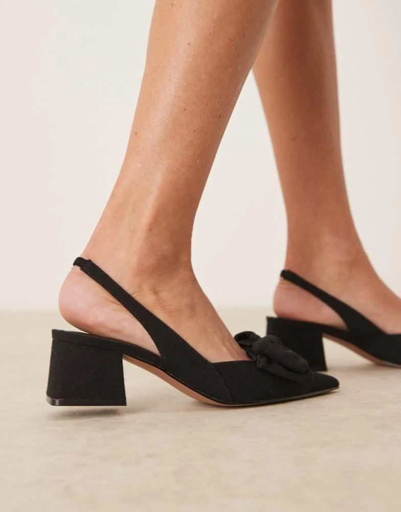 ASOS ASOS DESIGN Symphony bow slingback mid block heeled shoes in black linen 4