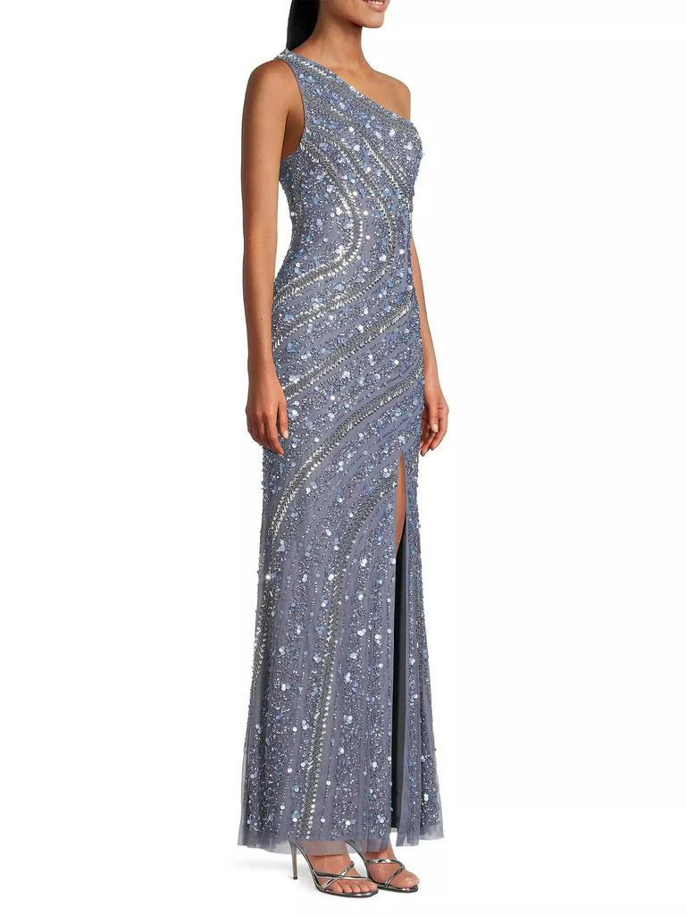 Aidan Mattox Beaded Sequin One-Shoulder Gown 4