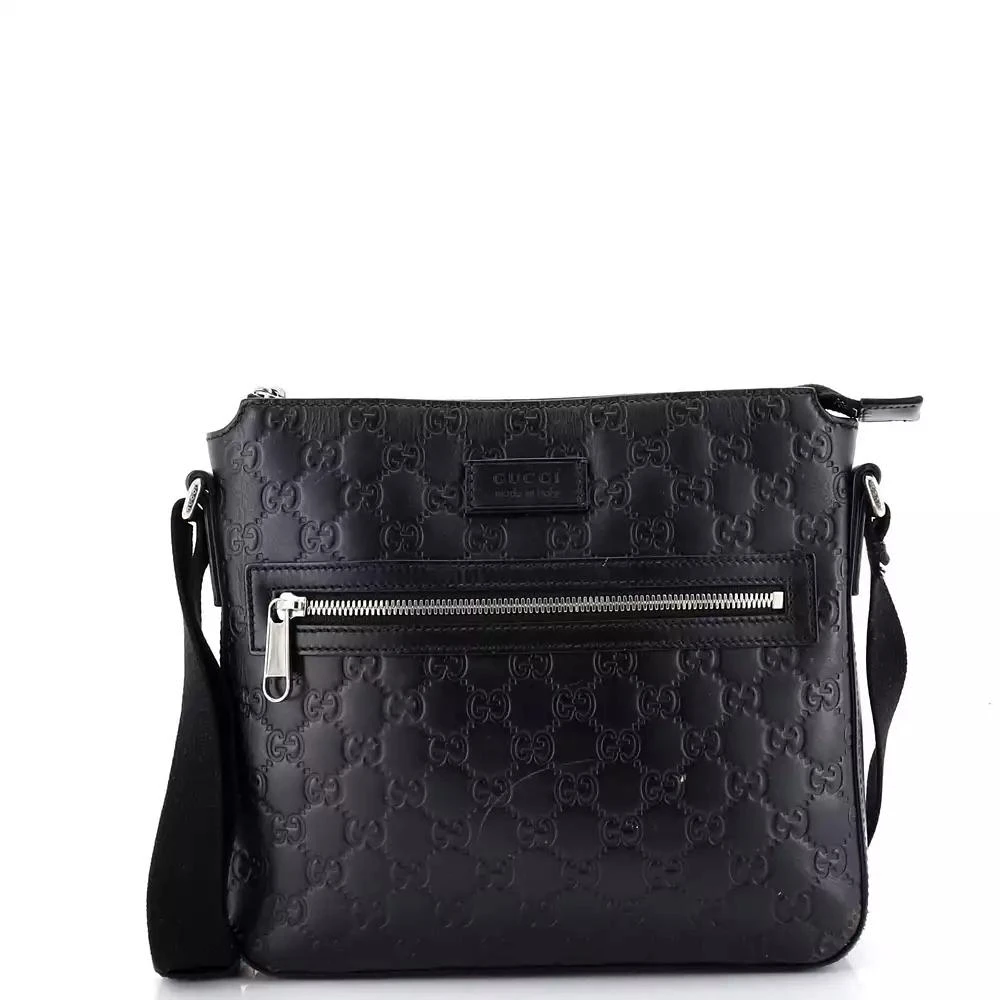 Pre-Owned Gucci Small Signature Zip Messenger Bag Guccissima Leather