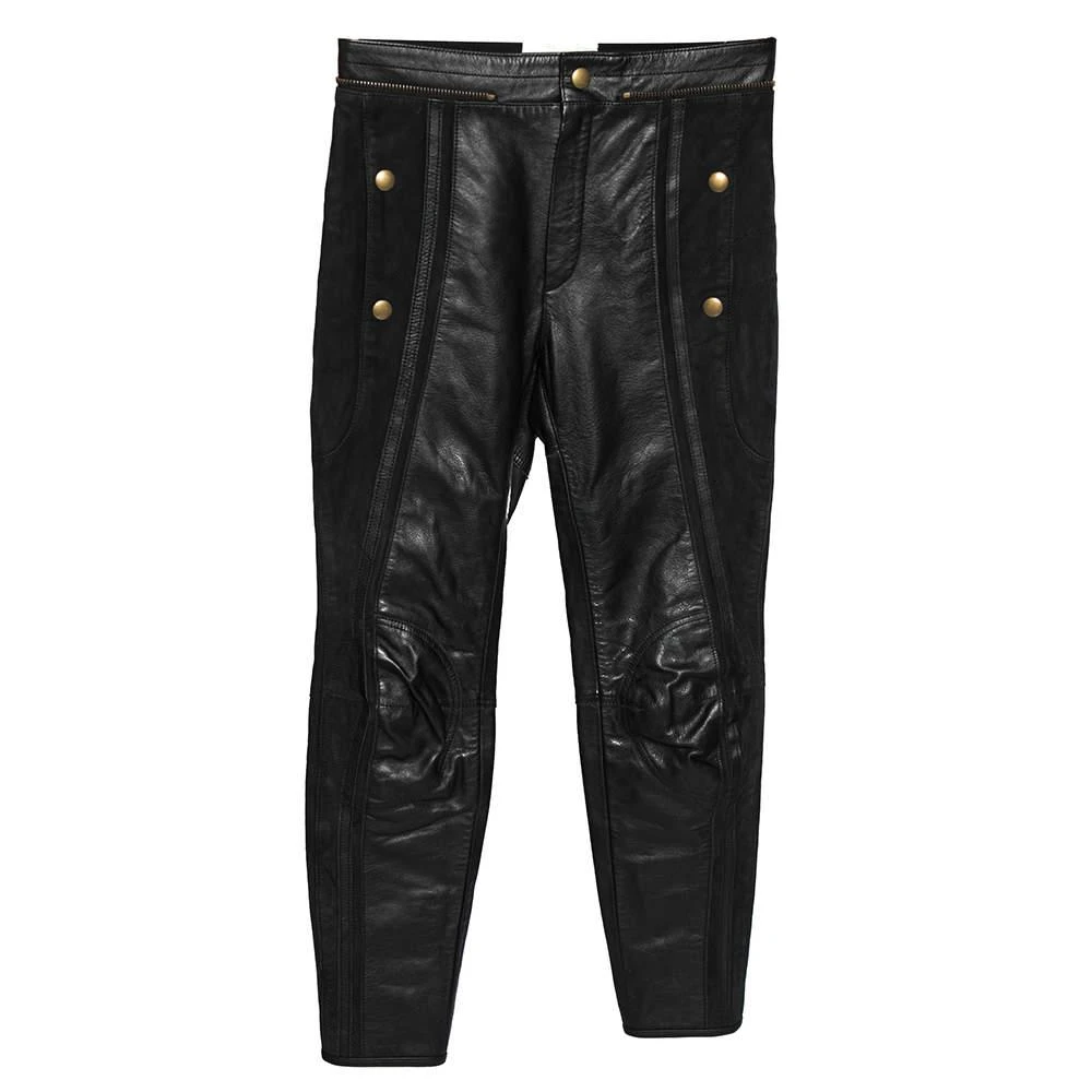 Chloé Chloé Black Leather & Nubuck Paneled Cropped Biker Pants S 1
