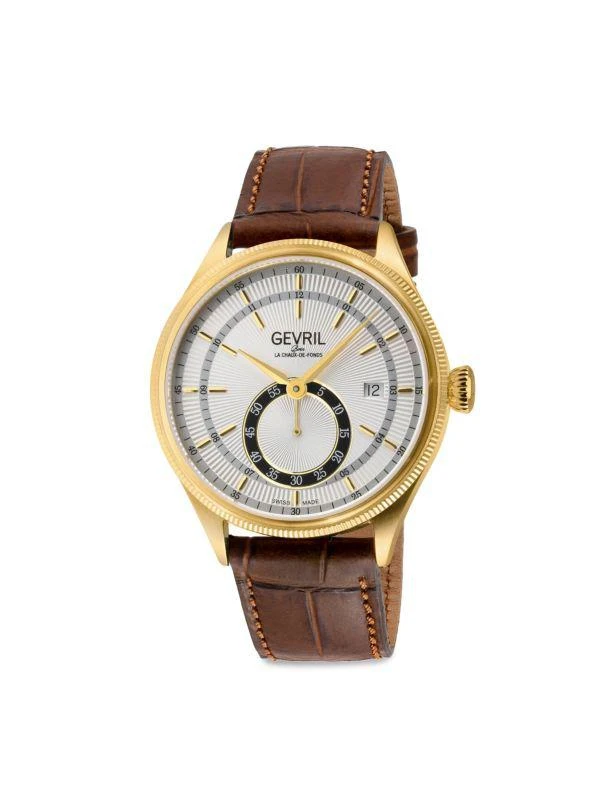 Gevril Empire 40MM IP Goldtone Stainless Steel 
Leather Strap Chronograph Watch 1