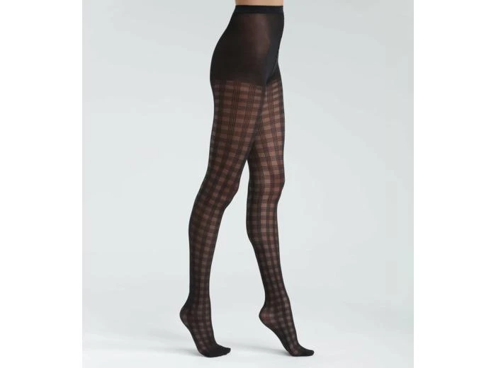 DIM Collant semi-opaque à motifs carreaux XL Noir Dim Style