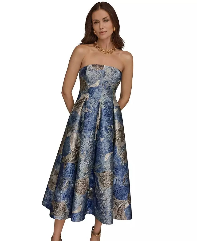 Donna Karan Women
s Strapless Floral Midi Cocktail Dress 2