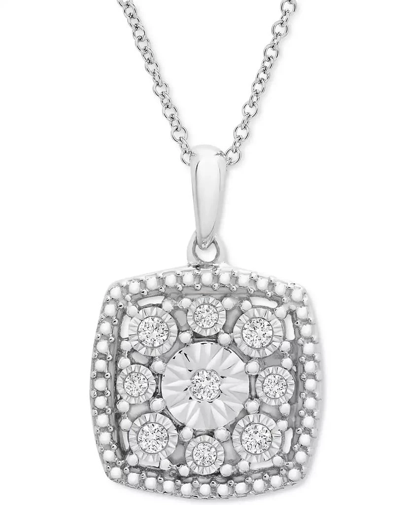 Macy's Diamond Cushion Cluster 18" Pendant Necklace (1/10 ct. t.w.) in Sterling Silver 1