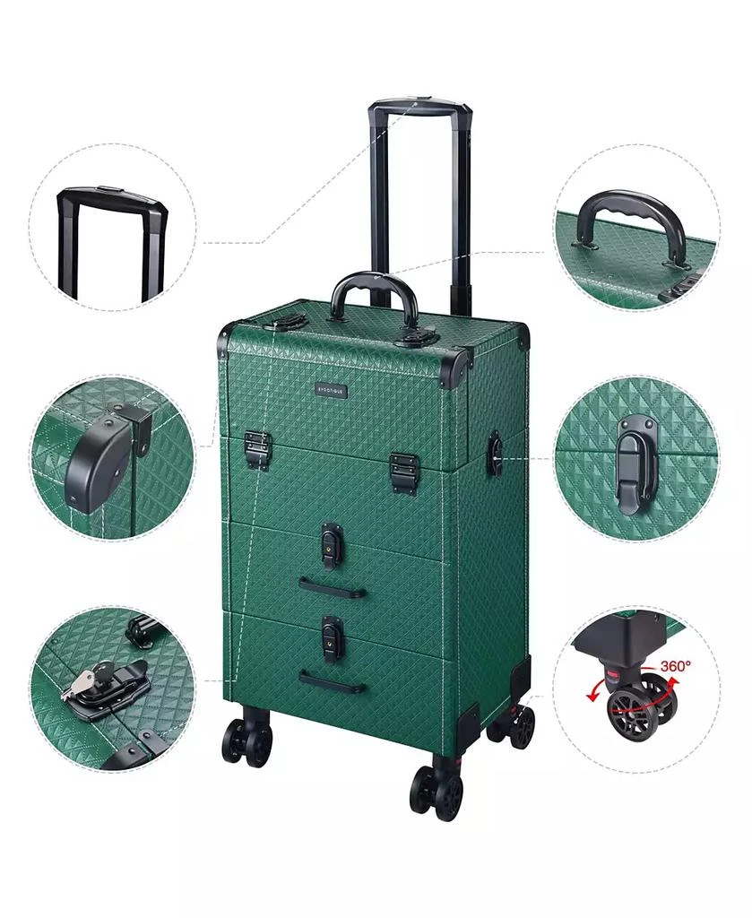 Byootique Rolling Makeup Train Case Cosmetic Organizer Trolley 2 Drawer Lockable 6