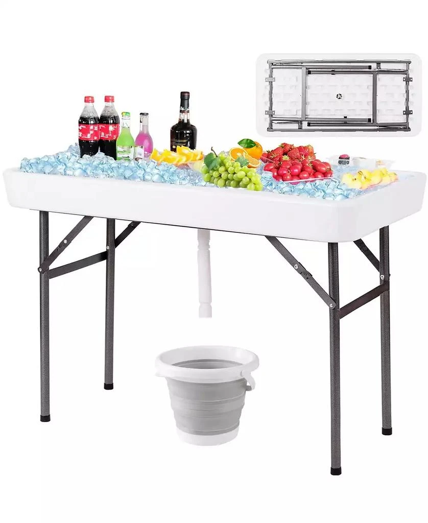 Ice Bucket Table 4 ft Folding Party Ice Table with Skirt and Ice Bucket, Portable Cooler ...