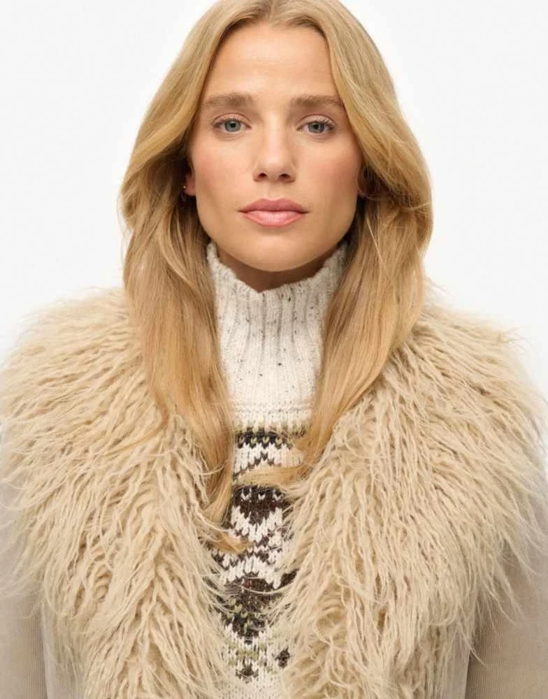 Superdry Superdry Long afghan coat in taupe 2