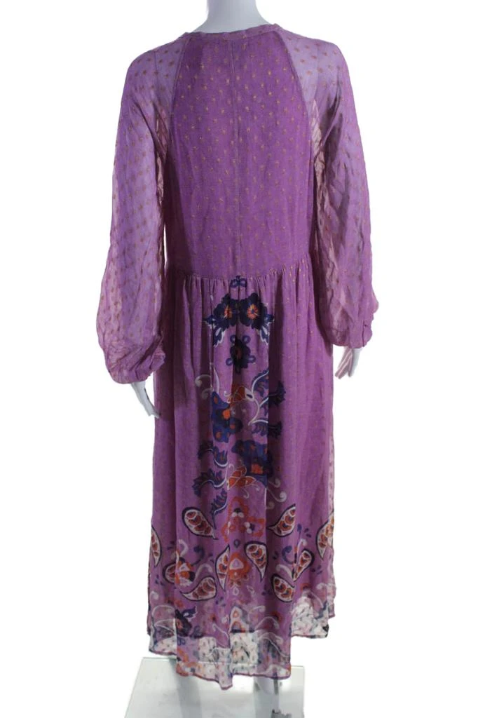 CHUFY Chufy Women's V-Neck Long Sleeves Fit Flare Paisley Orchid Maxi Dress 3