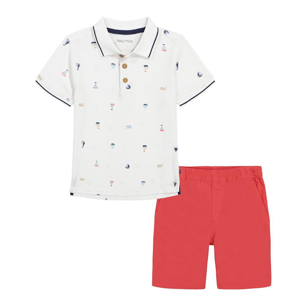 Nautica Baby Boys Printed Pique Polo Shirt and Prewashed Twill Shorts, 2 Piece