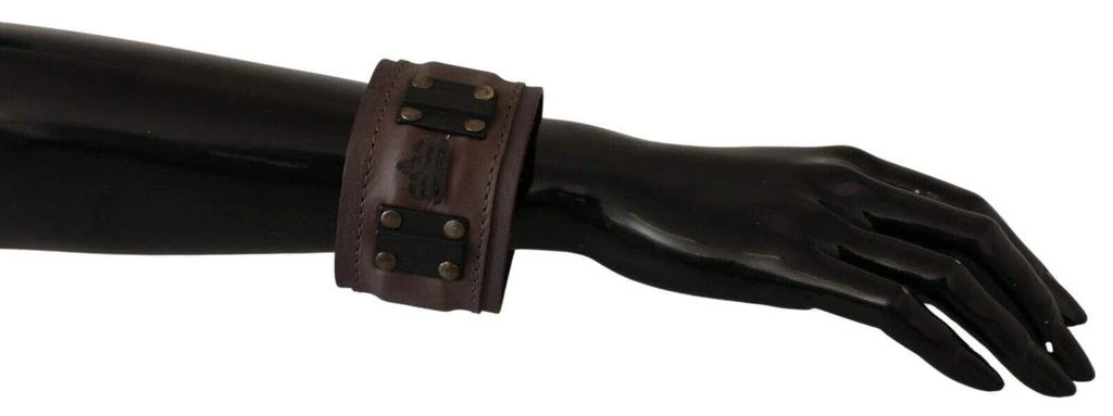 Scervino Street Scervino Street Brown Leather Branded Wide Buckle Closure Bracelet 3