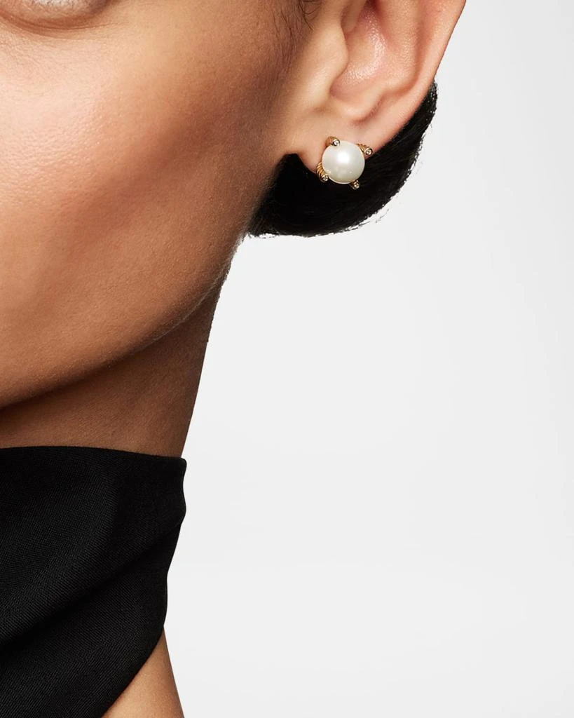 David Yurman Pearl Stud Earrings with Diamonds in 18K Gold, 14mm 5