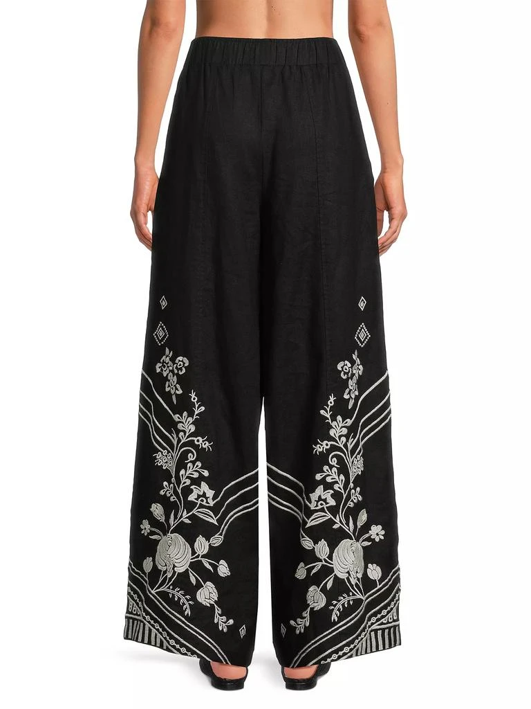 Johnny Was Seamed Embroidered Linen Pants 5