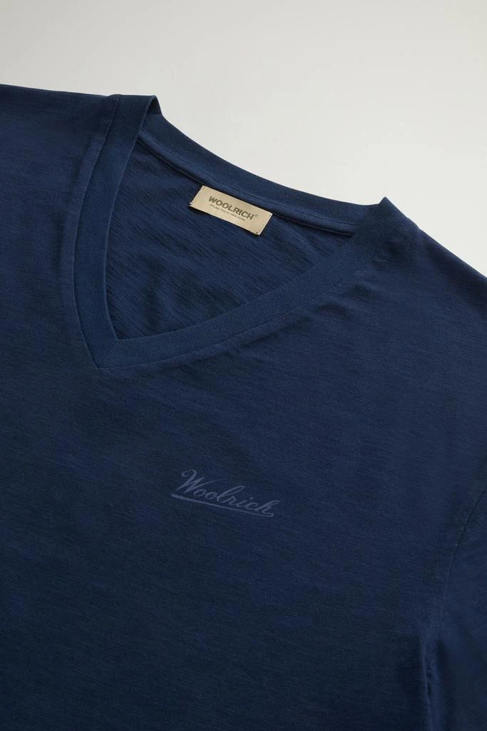Woolrich Pure Cotton Slub T-Shirt with V-Neck - Men - Blue 6