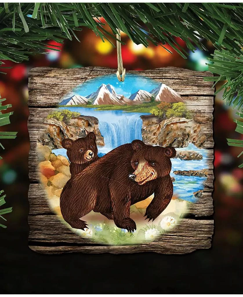 Designocracy Bear Cabin Wooden Christmas Ornament, Set of 2