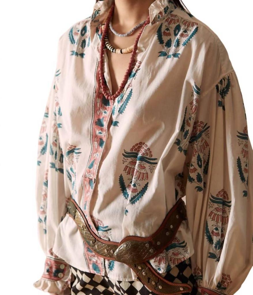 Alix of Bohemia Poet Blouse In Conch Print White-Multi