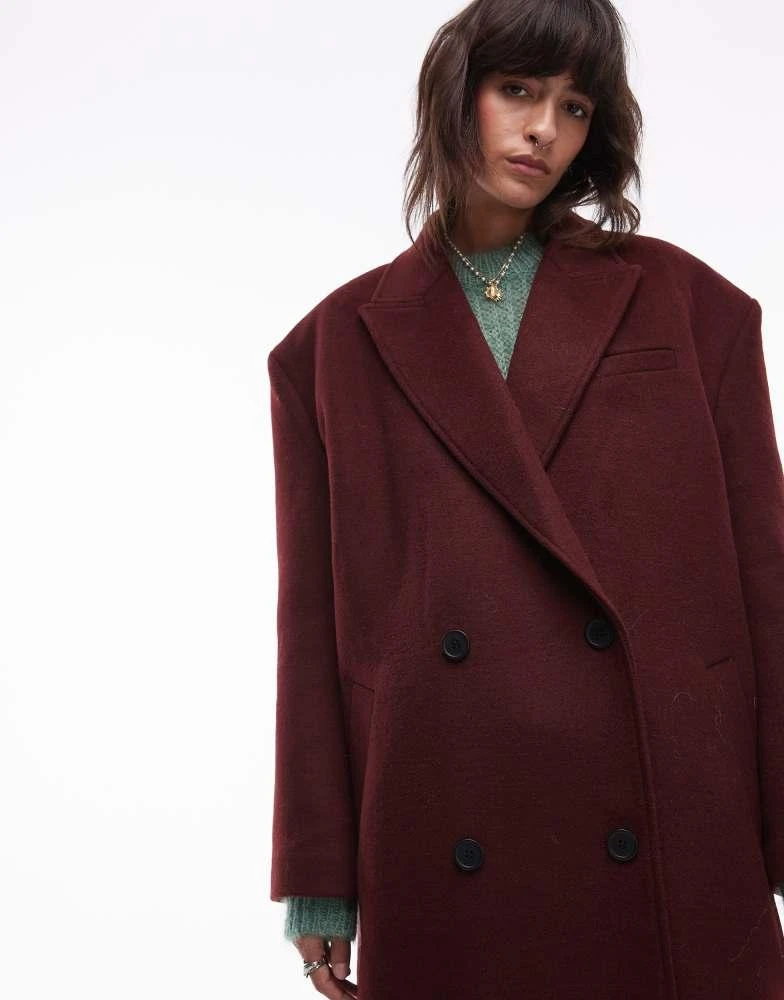 Topshop Topshop premium formal coat with wool in burgundy 2