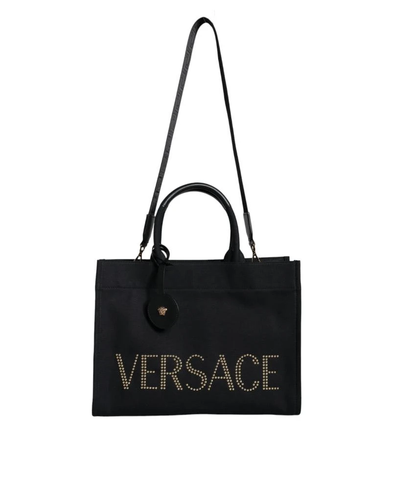 Versace Top Handle Canvas Leather Logo Crossbody Tote Women
s Bag
