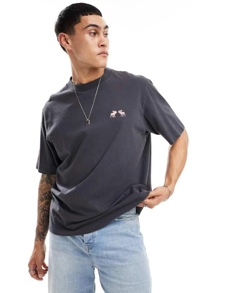 Abercrombie & Fitch Abercrombie & Fitch kissing moose boxy t-shirt in washed black 1
