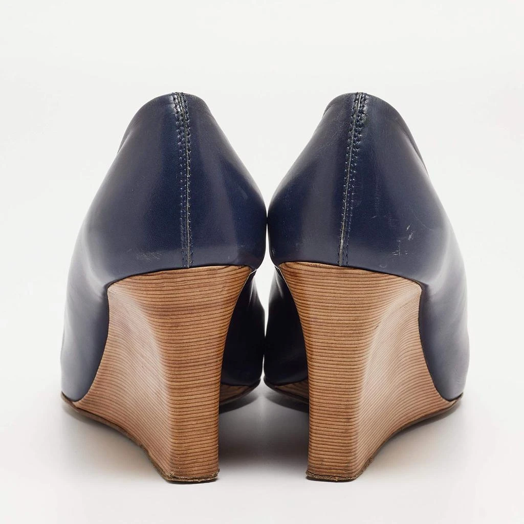 Tod's Tod's Navy Blue Leather Peep Toe Wedge Pumps Size 38 5