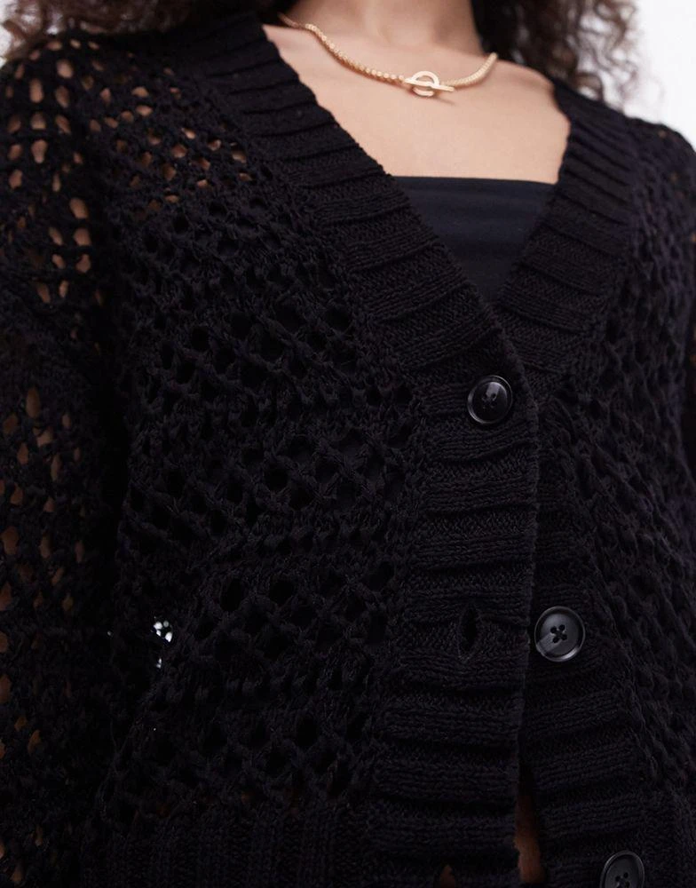Topshop Topshop knitted mix stitch cardigan in black 3