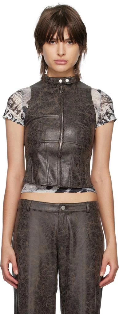 Miaou Brown Hannah Jewett Edition Walker Faux-Leather Vest 1