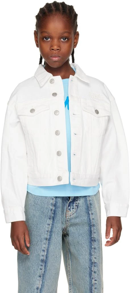 MM6 Kids White Embroidered-Logo Denim Jacket