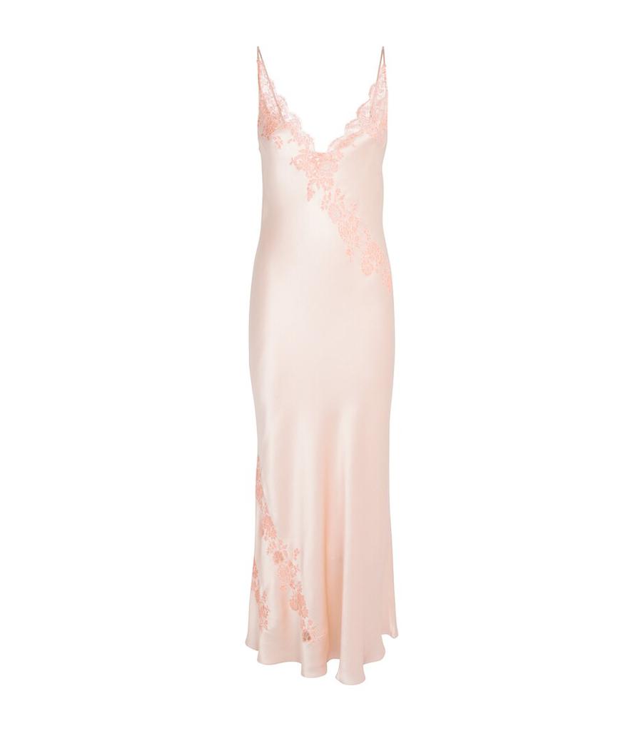 Carine Gilson Silk Lace-Trim Maxi Nightdress