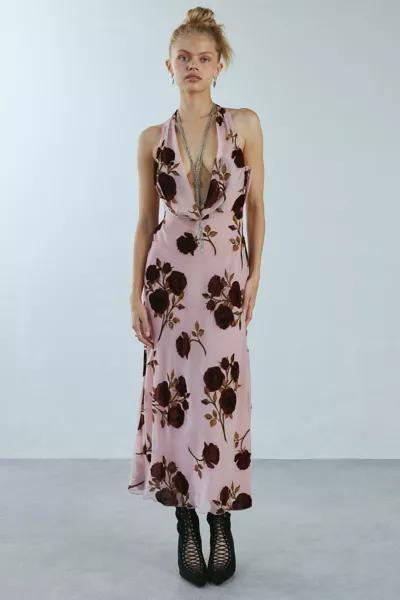 For Love & Lemons For Love & Lemons Rose Velvet Halter Maxi Dress