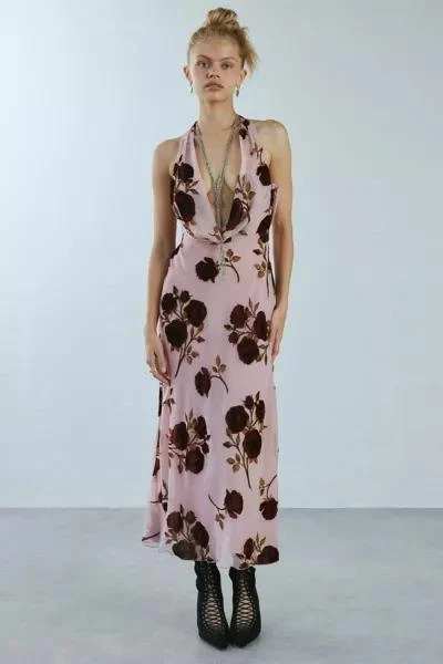 For Love & Lemons For Love & Lemons Rose Velvet Halter Maxi Dress 1