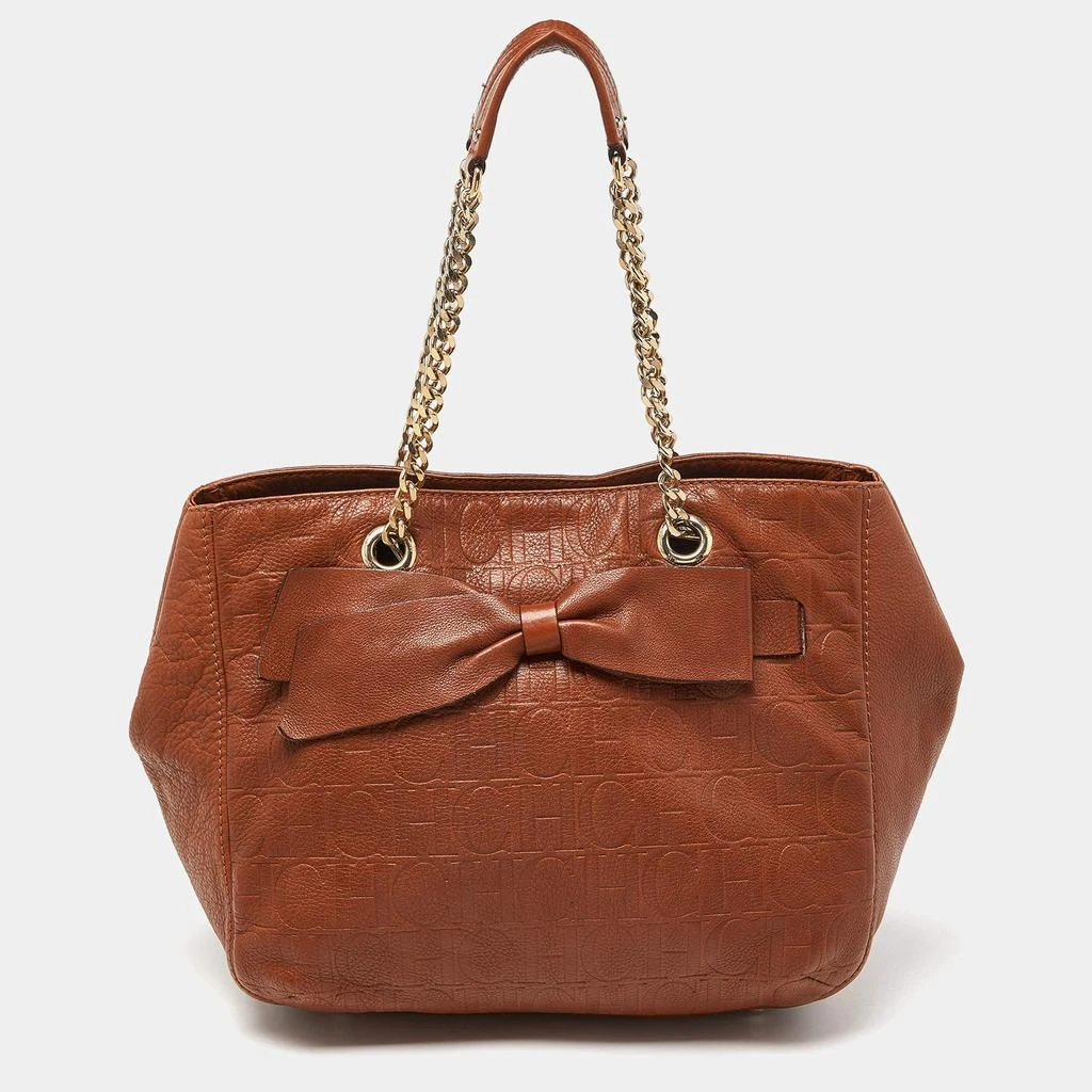 Carolina Herrera Carolina Herrera Brown Monogram Embossed Leather Audrey Shoulder Bag 1