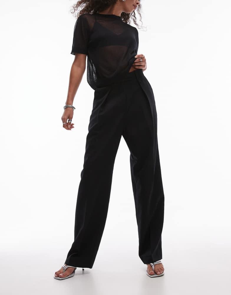 ARKET ARKET stretch wool blend tailored straight leg trousers in black