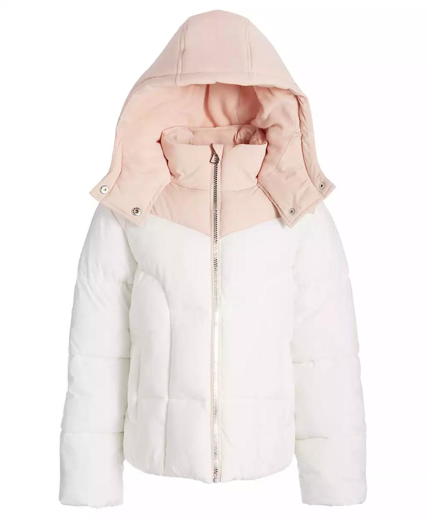 S Rothschild & CO Big Girls Quilted Colorblocked Full-Zip Hooded Puffer Jacket