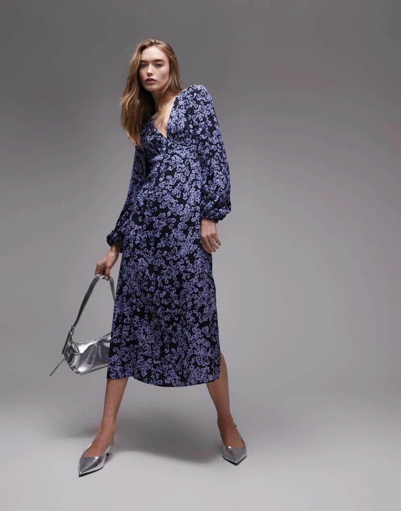 & Other Stories & Other Stories midi dress with side splits and volume sleeves in abstract ditsy floral print